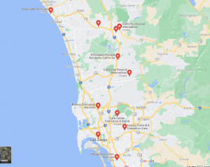 map of San Diego Mortuaries